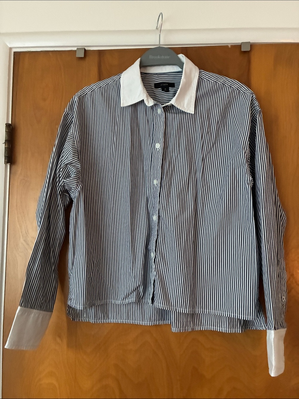 J.Crew Relaxed-fit cropped cotton poplin shirt in stripe - Picture 4 of 7